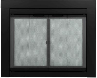 Pleasant Hearth Bifold Style Ascot Glass Fireplace Screen Doors, Black, Medium