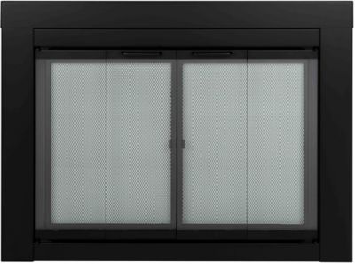 Pleasant Hearth Bifold Style Ascot Glass Fireplace Screen Doors, Black, Large