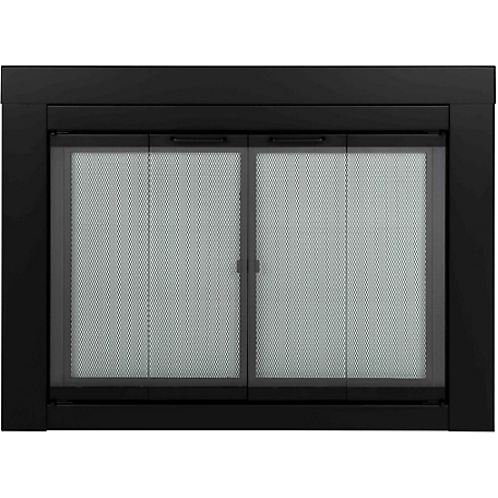 Pleasant Hearth Bifold Style Ascot Glass Fireplace Screen Doors, Black, Large
