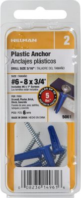 Hillman Blue Conical Plastic Anchors (#6-8 x 3/4in.) -6 Pack