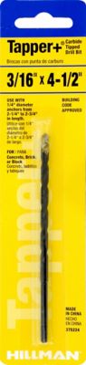 Hillman Carbide Tapper Drill Bit (3/16in. x 4-1/2in.) -1 Pack