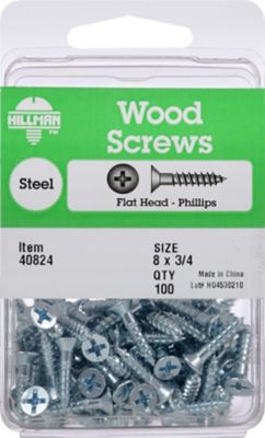 Hillman Zinc Flat Head Phillips Wood Screw #8 x 3/4in. (100- Count)