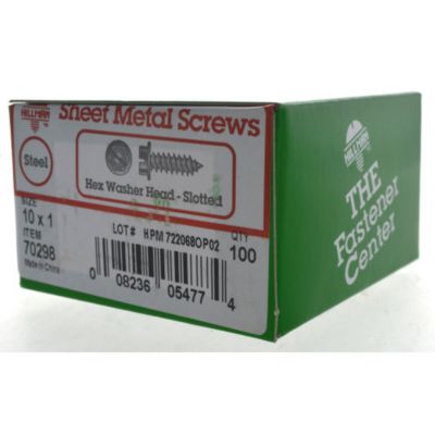 Image showing  #10 x 1 in. Slotted Hex Washer Head Sheet Metal Screws, 50-Pack