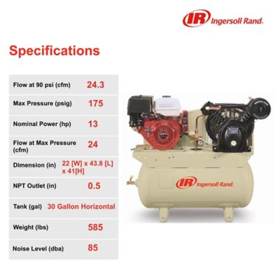 Image showing  13 hp 30 gal. 2-Stage Truck-Mount Air Compressor, 175 PSI, Honda Drive