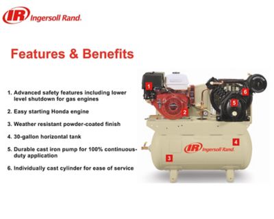 Image showing 7 th Ingersoll Rand 13 hp 30 gal. 2-Stage Truck-Mount Air Compressor, 175 PSI, Honda Drive