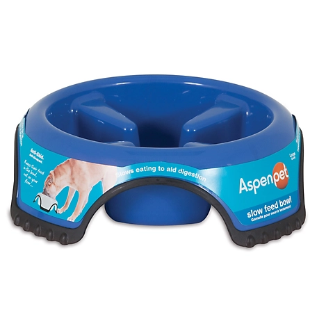 Aspen Pet Skid Stop Non-Skid Plastic Slow Feed Pet Bowl, 6 Cups, Large