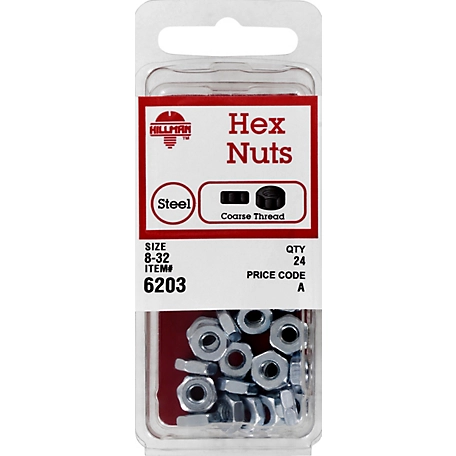 Hillman Zinc Hex Machine Screw Nut (#8-32 Fas-Pak) -24 Pack