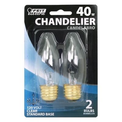 Feit Electric 40W/350-Lumen Incandescent Chandelier Clear Flame Tip Bulbs, Medium Base, Soft White, 2-Pack