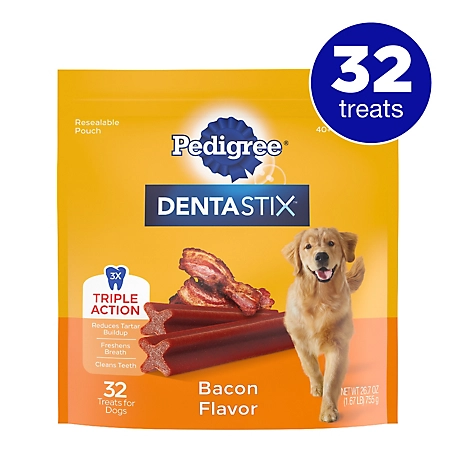 DENTASTIX Bacon Flavor Dental Care Dog Treats for Large Dogs, 32 ct.
