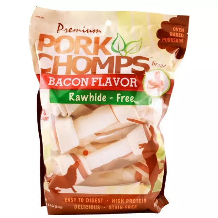 Pork Chomps 6-7 in Bacon Knots Dog Chews 8 ct Dog Bones Rawhide & Rawhide Alternative