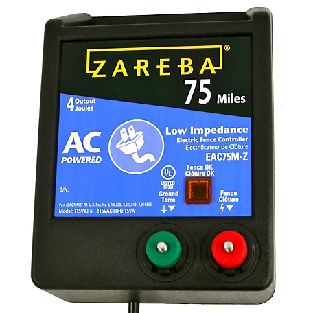 Zareba 4 Joule 75-Mile AC-Powered Low Impedance Electric Fence Charger, 115V 60 Cycle Pulsed Output