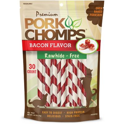 Pork Chomps 5 in. Bacon Flavor Baked Pork Skin Mini Twists Dog Chews, 30 ct.