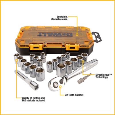 DEWALT 3/8 inch Drive Bit Socket Set 17 Piece Sockets Case Tool Kit Metric SAE