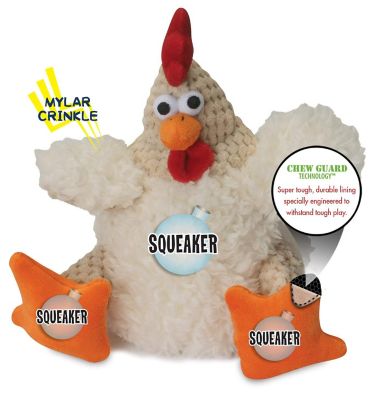 Image showing  Checkers Fat White Rooster Durable Soft Tough Squeaker Plush Dog Toy, Chew-Resistant, Reinforced Seams, Small, White