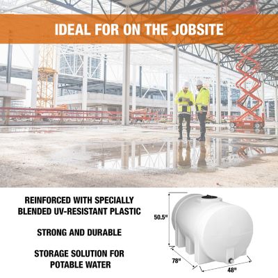 Image showing 5 th Romotech 550 gal. PE Storage Tank with Legs, UV-Resistant, Rustproof, BPA-Free, Horizontal Water Tank, Model 821242659