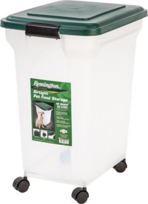 Remington WEATHERTIGHT Airtight Pet Food Storage Container, 55 qt., Clear/Green Lid Dog Food container