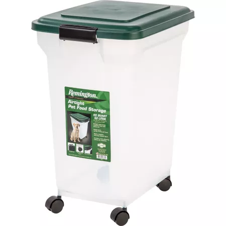 Remington WATERPROOF 55 quart Airtight Pet Food Storage Container Clear/Green Lid Storage Containers & Feed Scoops