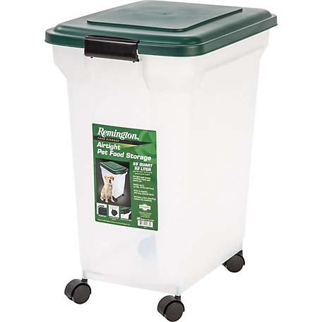 Remington WEATHERTIGHT Airtight Pet Food Storage Container, 55 qt., Clear/Green Lid