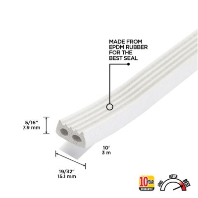 Image showing  5/16 in. x 19/32 in. x 10 ft. Premium Rubber Window Seal for Large Gaps, White