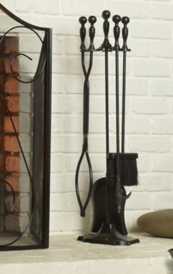 Image showing  Cast-Iron Fireplace Tool Set, Black, 5 pc.
