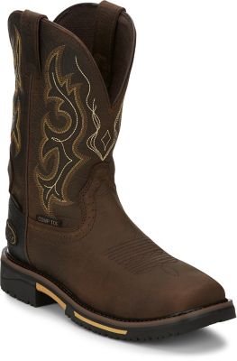 justin men's rustic barnwood waterproof hybred composition toe work boots