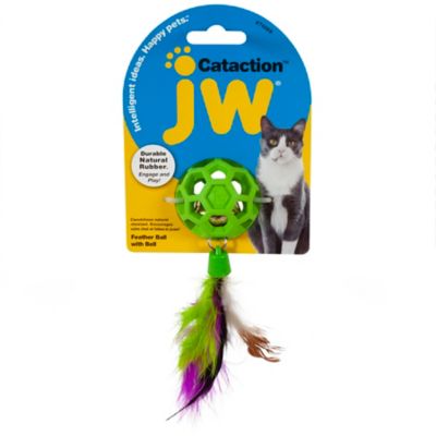 JW Pet Cataction Feather Ball with Bell Hexagon Cutout Interactive Cat Toy Cats loves playing fetch with this ball