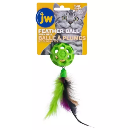 JW Pet Cataction Feather Ball with Hexagonal Cut-Out Bell Interactive Cat Toy Cat Interactive Toys