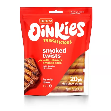 Hartz Oinkies Smoked Pig Skin Twists Dog Chews 520 g 20 ct Dog Bones Rawhide & Rawhide Alternative