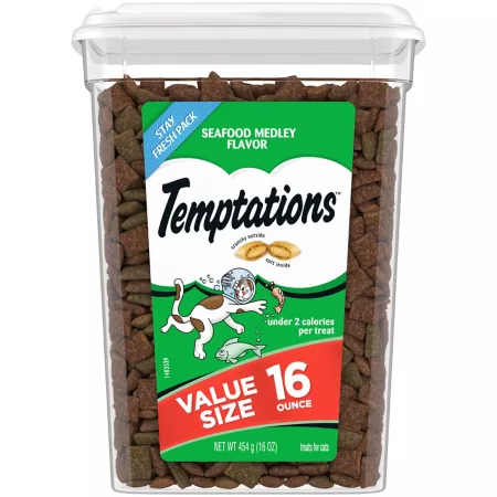 Temptations Classic Crunchy and Soft Seafood Blend Flavored Cat Treats 16 oz Tank Cat Crunchy Treats