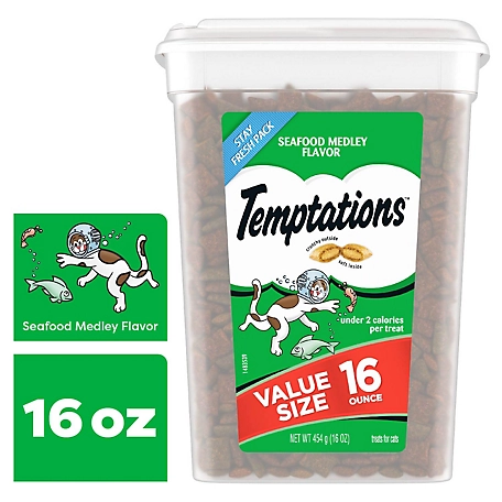 Temptations Classic Crunchy and Soft Cat Treats Seafood Medley Flavor, 16 oz. Tub