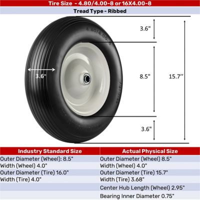 Image showing  16x4-8 Ribbed Flat-Free Wheel, 3/4 in. Bore Size