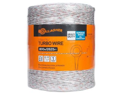 Gallagher 2,624 ft. Turbo Wire Electric Fencing, White, 6 x SS + 3 x Copper Strands, Fencing for Livestock, Gardens, Wildlife