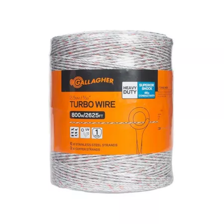 Gallagher 2 624 Feet Turbo Wire Electric Fence White 6 x SS + 3 x Copper Strands Fencing for Livestock Gardens and Wildlife Electric Fence Wire & Tape