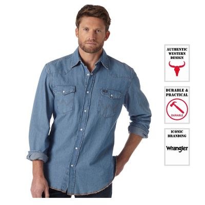Wrangler Cowboy Cut Western Denim Work Shirt Wrangler denim shirts are great, very soft and comfortable and good quality