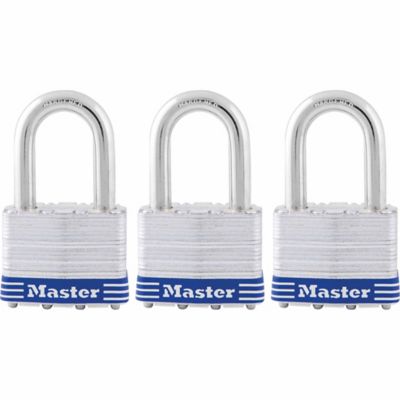Master Lock 2 in. Laminated Steel Pin Tumbler Padlock, 1-1/2 in. Shackle, 3-Pack