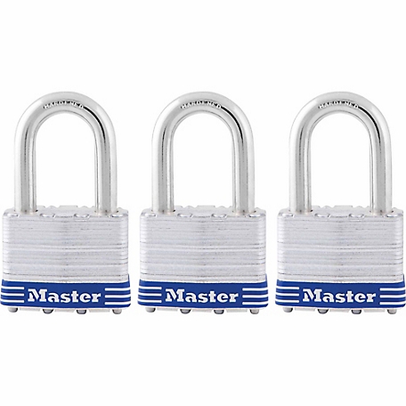 Master Lock 2 in. Laminated Steel Pin Tumbler Padlock, 1-1/2 in. Shackle, 3-Pack