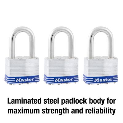 Image showing  1-1/2 in. Shackle Laminated Steel Pin Tumbler Padlocks, 3-Pack