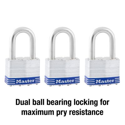 Image showing  1-1/2 in. Shackle Laminated Steel Pin Tumbler Padlocks, 3-Pack