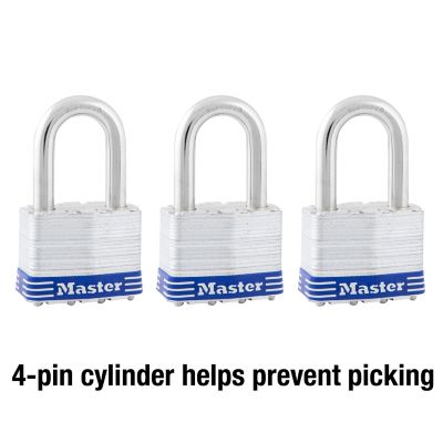 Image showing 5 th Master Lock 1-1/2 in. Shackle Laminated Steel Pin Tumbler Padlocks, 3-Pack