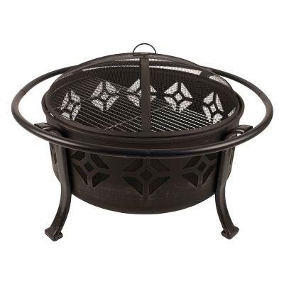 Pleasant Hearth Sunderland 12 in. Deep Bowl Fire Pit, Cooking Grid