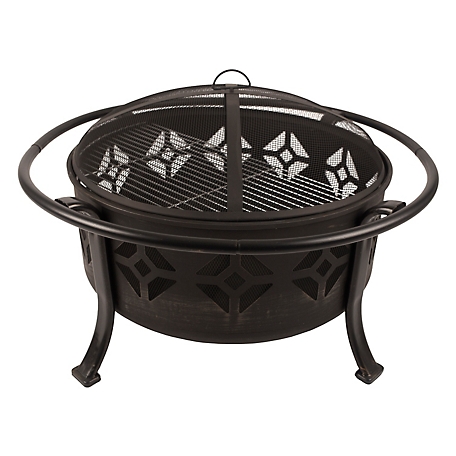 Pleasant Hearth Sunderland 12 in. Deep Bowl Fire Pit, Cooking Grid