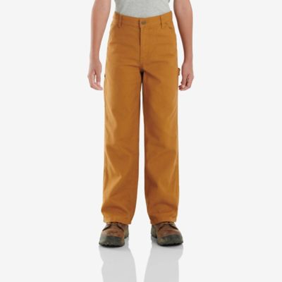 Carhartt Boys' Mid-Rise Lined Canvas Dungaree Pants with Adjustable Waist Youth flannel lined pants