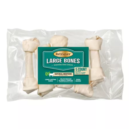 Retriever Natural Beefhide Large Bone Dog Chews 5 ct Dog Bones Rawhide & Rawhide Alternative