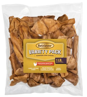 Retriever Chicken-Basted Rawhide Variety Pack Dog Chew Treats, 1 lb.