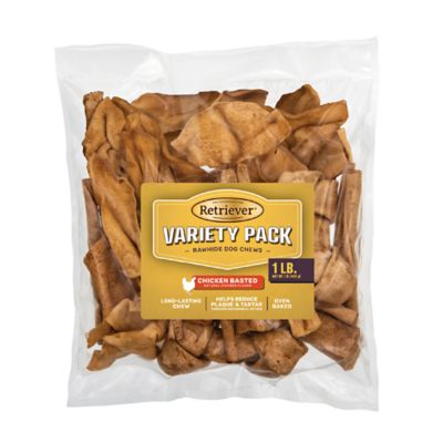 Retriever Chicken-Basted Rawhide Variety Pack Dog Chew Treats, 1 lb.