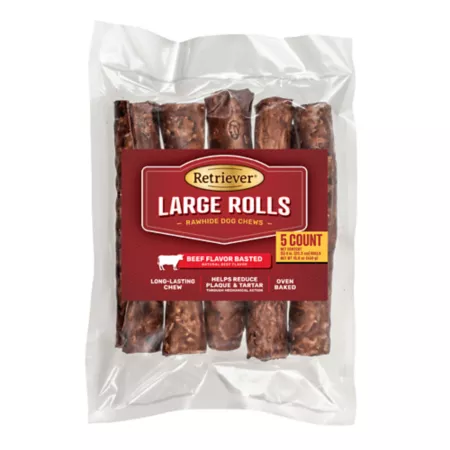 Large Roll Dog Chew Treats made from Retriever Beef 5 ct Dog Bones Rawhide & Rawhide Alternative