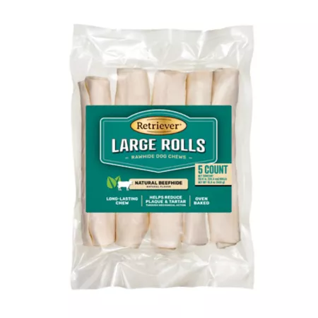 Retriever Natural Beefhide Large Rolls of Dog Chew Treats 5 ct Dog Bones Rawhide & Rawhide Alternative