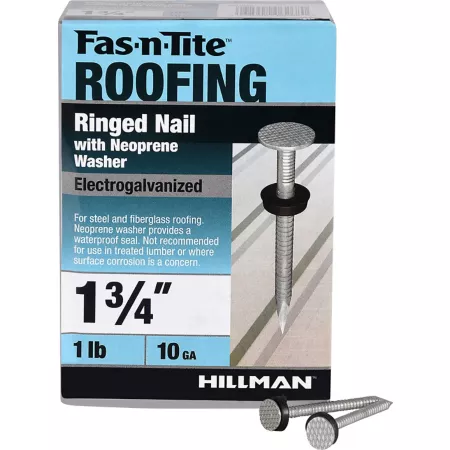 Hillman 1-3/4 in 10 Gauge Fas-N-Tite Electro-Galvanized Ring Roofing Nails with Neoprene Washer 100 ct Specialty Nails