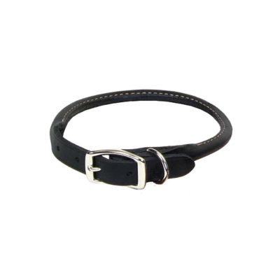 Retriever Oak Tanned Leather Round Dog Collar, 3/8 in. x 14 in., Black