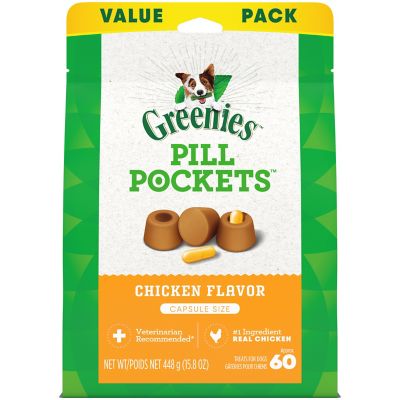 Greenies PILL POCKETS Capsule Size Natural Dog Treats Chicken Flavor, 15.8 oz. Value Pack (60 Treats) Greenies Pill Pockets Chicken Flavor Dog Treats